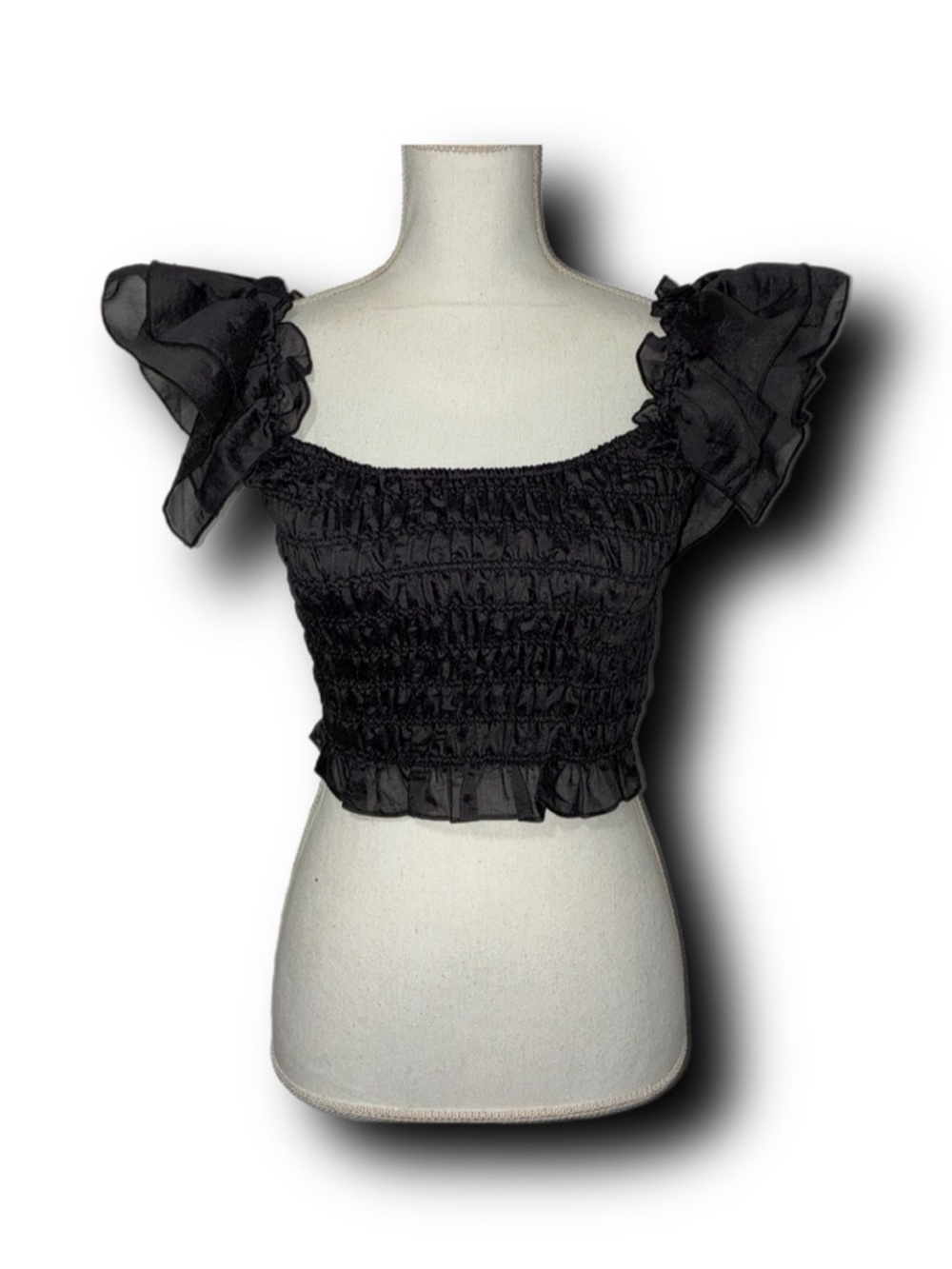 Cotton Candy LA Smocked Cropped Cottagecore Whimsigoth Ruffle Sleeve Top